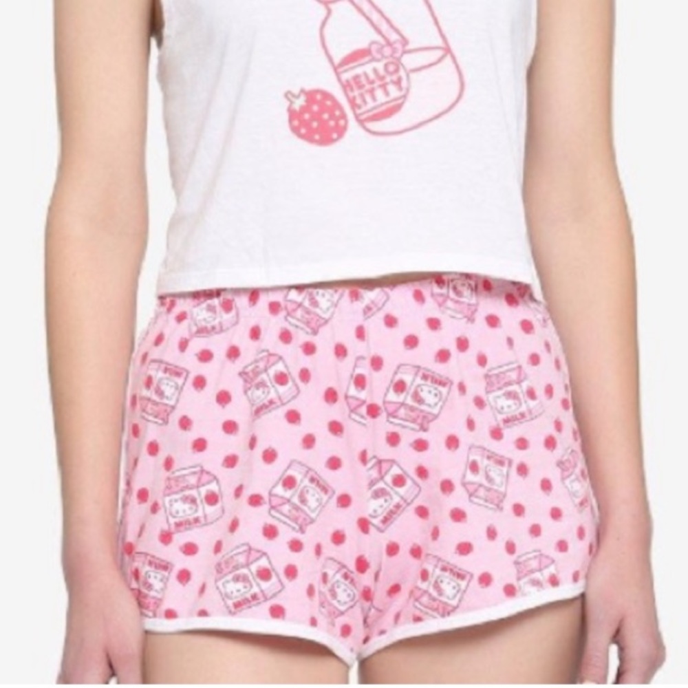 Hot topic hello kitty strawberry milk lounge shorts womens L